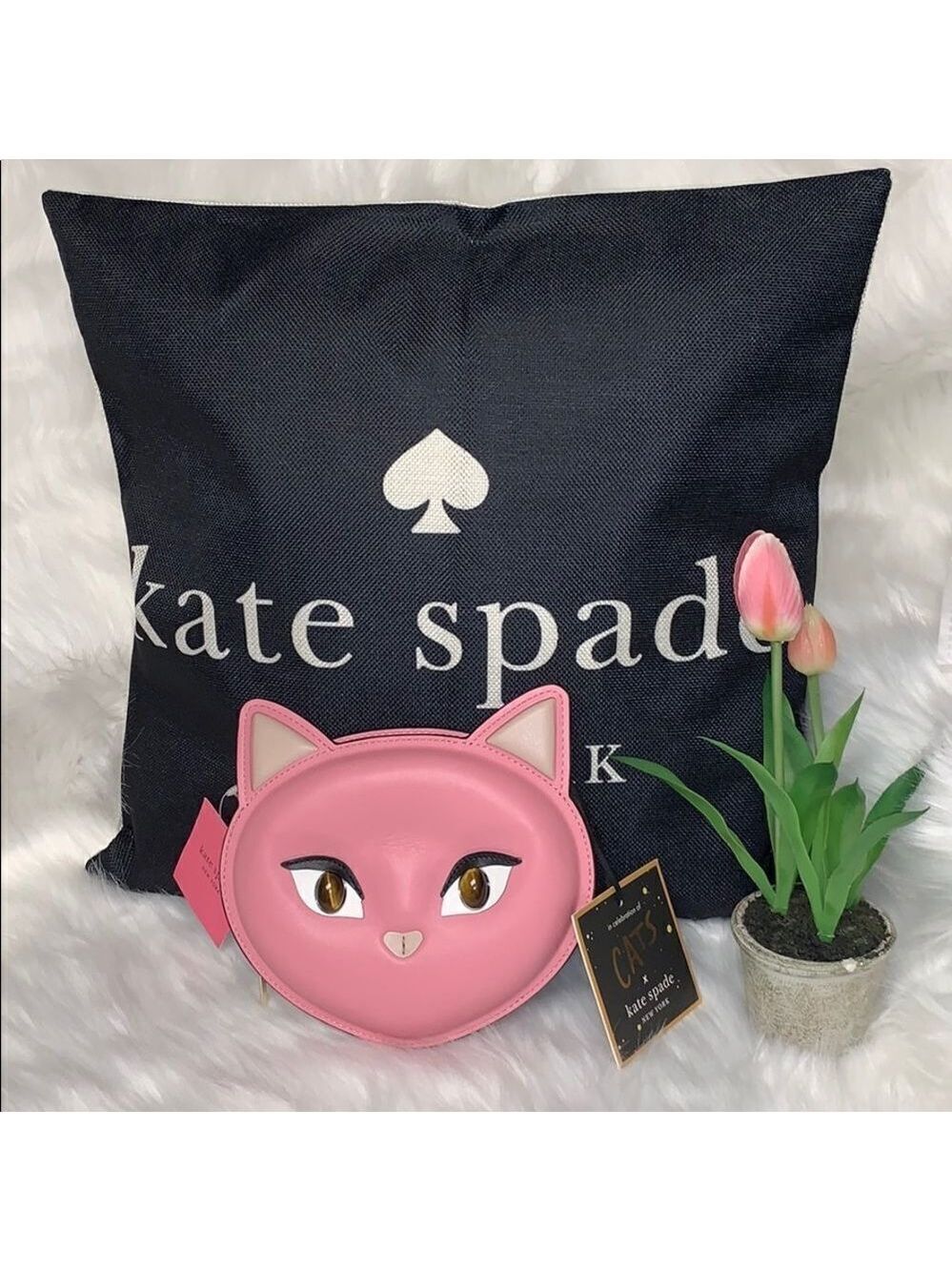 KATE SPADE PINK CAT CROSSBODY BAG MEOW NOVELTY PURSE LEATHER GOLD CHAIN